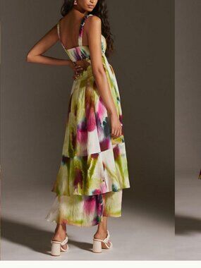 new ANTHROPOLOGIE TIERED painted maxi dress 8 m